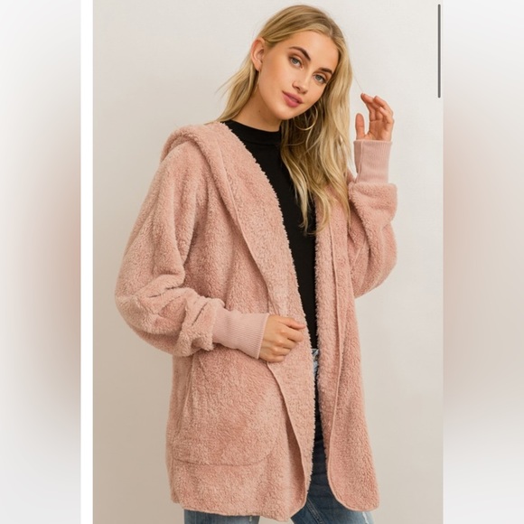 🆕Cardigan Oversized Hoodie Cozy Open With Pockets Mauve Pink OSFM - Picture 4 of 4